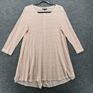 John Mark Blouse Top Womens M Pink Striped Round Neck Lightweight Beachy Coastal